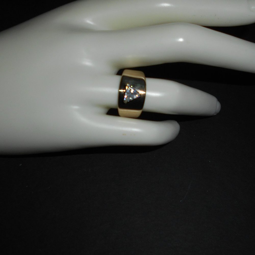 Wide Band Gold Plate Over Silver & Cubic Zirconia Ring